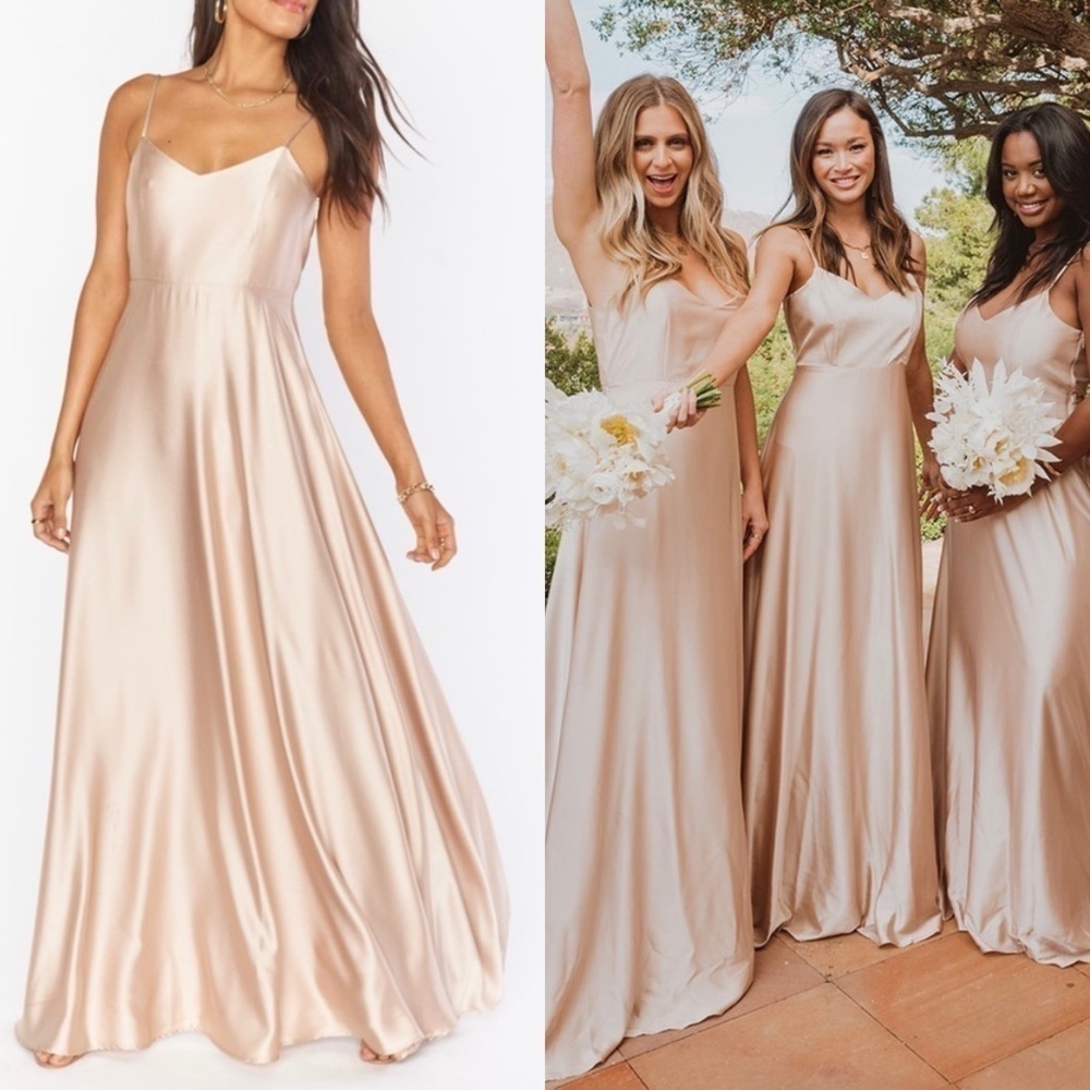 Show Me Your Mumu Faith Maxi Dress in Champagne Luxe Satin XS